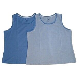 NWOT ISAAC MIZRAHI LIVE Womens 2X Set Of 2 Striped/Solid Tank Tops Blue A215537